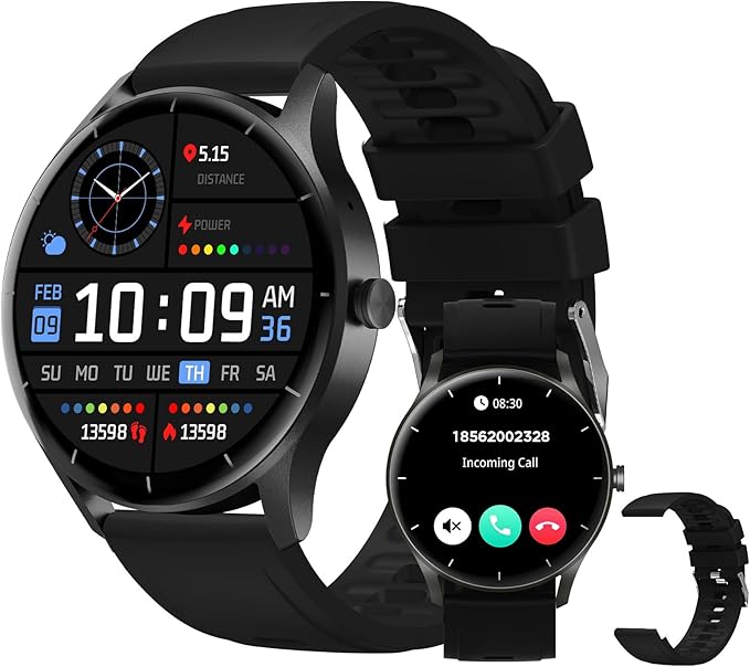 Smartwatch PEJE ZW02 com Chamadas, Pulseira Extra e 123+ Modos Esportivos